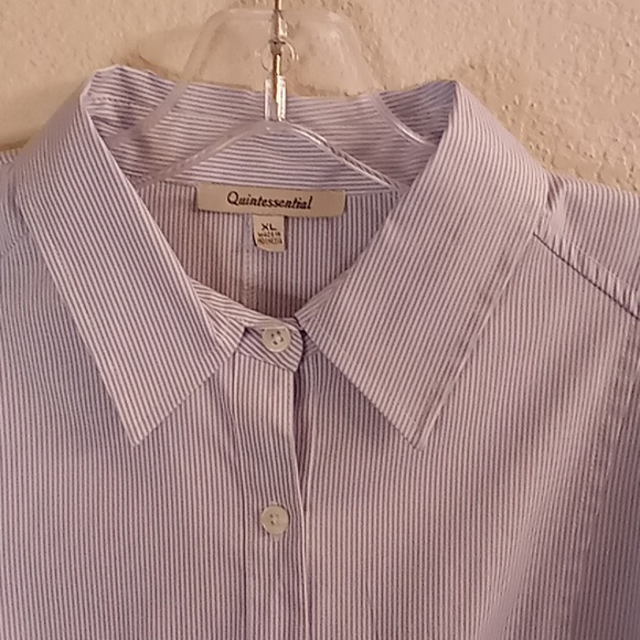 Quintessential Lagenlook Chambray Office Minimalist Sz XL Blue-White Colors HMBC - Picture 10 of 13